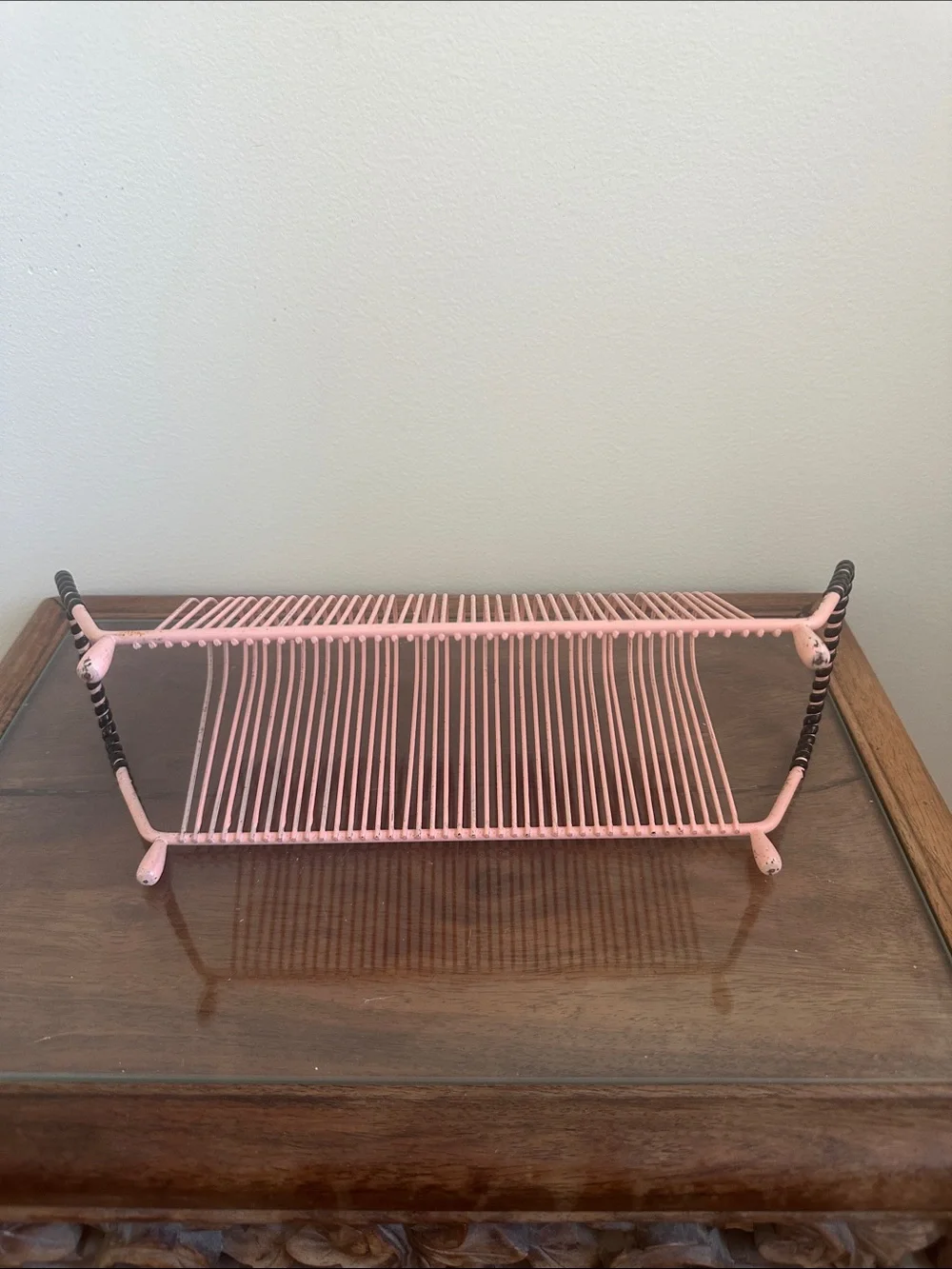 Vintage Mid-Century Pink Wire 45 RPM Record Rack or Letter Organizer